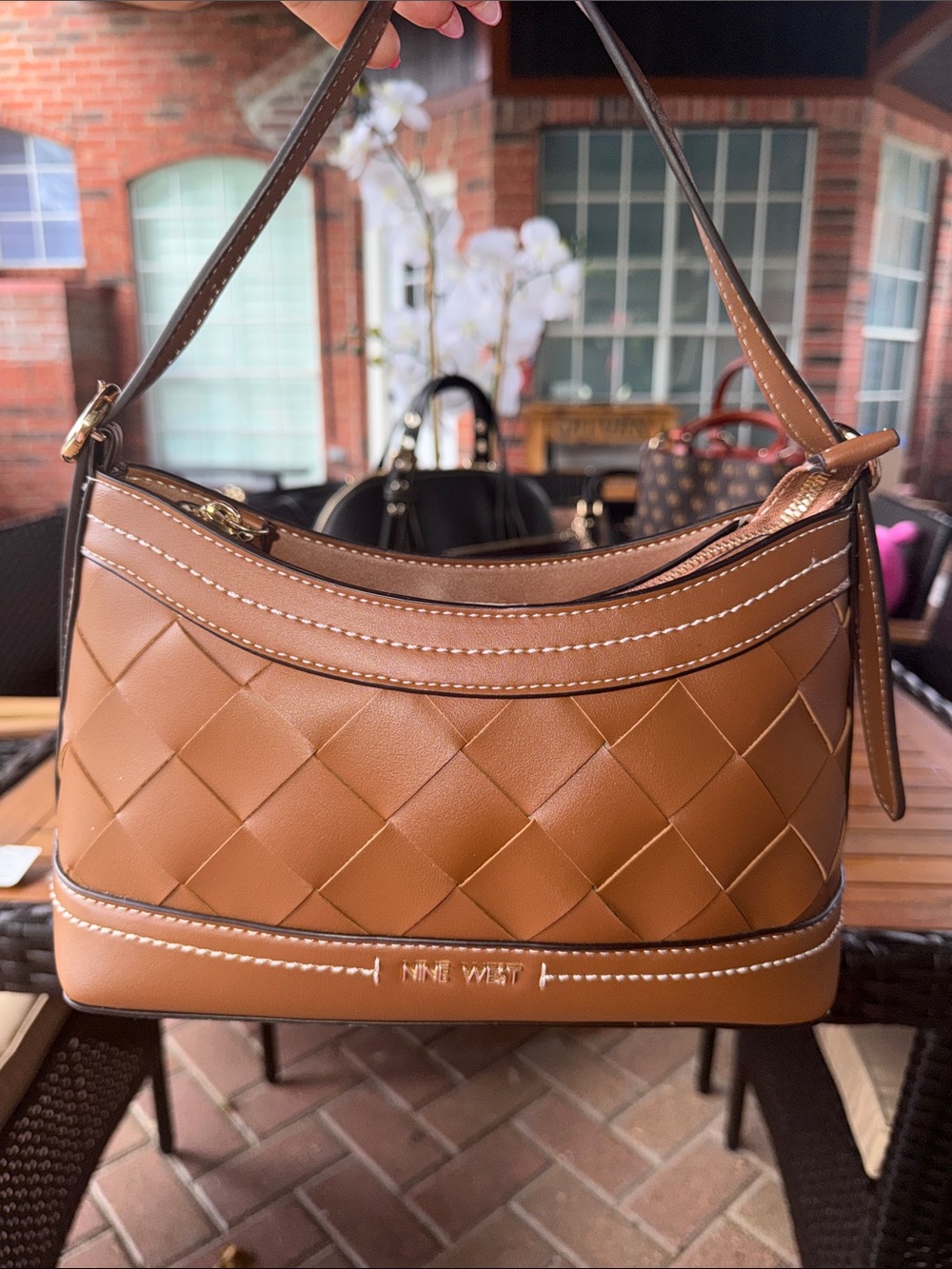 Nine West Tan Woven Shoulder Bag